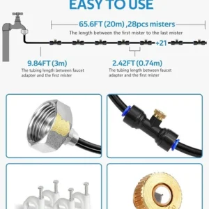 Homenote Patio Misting Cooling System 75FT Brass Nozzles Outdoor Cooling Kit