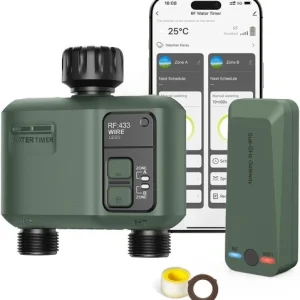 WiFi Water Timer 2 Zone for Garden Hose, Smart Sprinkler Timer with 984ft RF