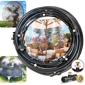 Outdoor Garden Misting Cooling System 33FT Line 12 Brass Nozzles Patio Spray Kit