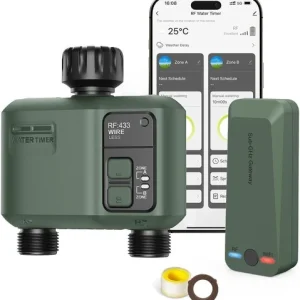 WiFi Water Timer 2 Zone for Garden Hose, Smart Sprinkler Timer with 984ft RF